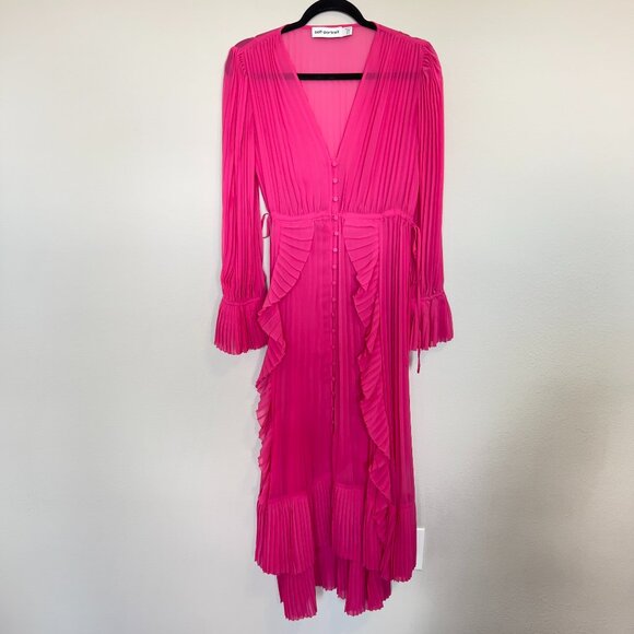 Self-Portrait Dresses & Skirts - Self Portrait Women's Pleated Ruffle Chiffon Midi Dress Size 6 Color Pink